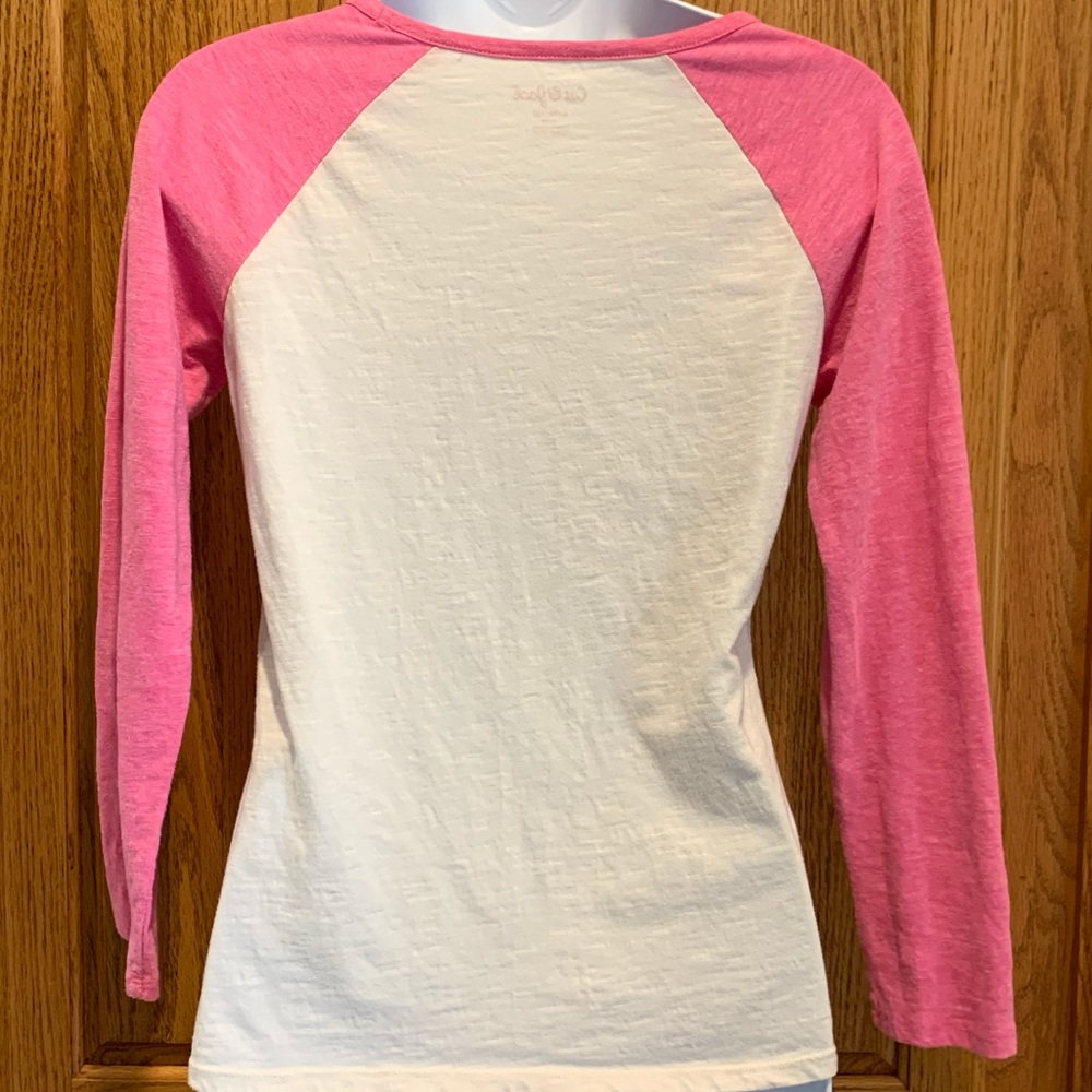 Cat & Jack Fawn With Pompoms Pink & White Girls 10/12 Long Sleeve Raglan Tee - Picture 3 of 8